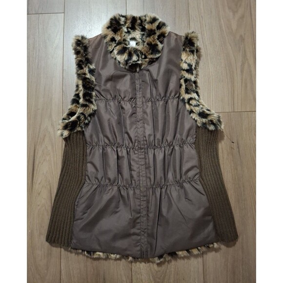 Chico's Womens Reversible Faux Fur Leopard Print Vest Brown Fits Large - Picture 1 of 10